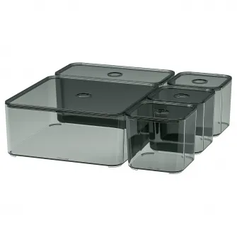 IKEA VISSLAÅN Set 5 cutii cu capac, gri