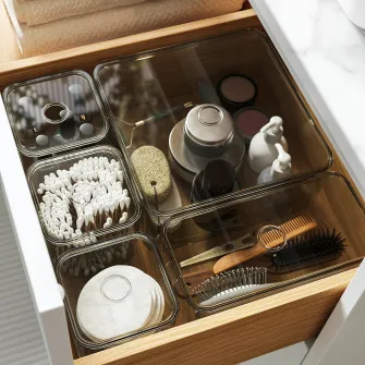 IKEA VISSLAÅN Set 5 cutii cu capac, gri