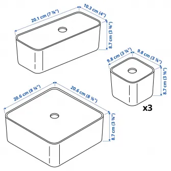 IKEA VISSLAÅN Set 5 cutii cu capac, gri