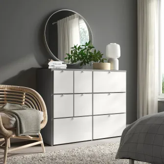 IKEA VISTHUS Comoda 8 sertare, gri/alb, 122x96 cm