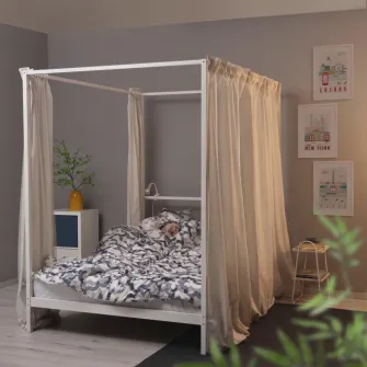 IKEA VITARNA Cadru pat+baldachin, alb/Luröy, 140x200 cm