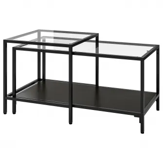 IKEA VITTSJÖ Set 2 mese, negru-maro/sticla, 90x50 cm