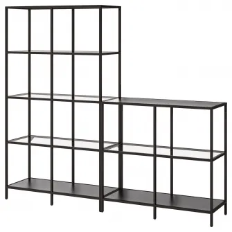 IKEA VITTSJÖ Ansamblu depozitare, negru-maro/sticla, 200x36x175 cm
