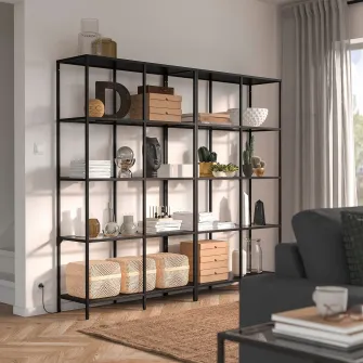 IKEA VITTSJÖ Ansamblu depozitare, negru-maro/sticla, 200x36x175 cm