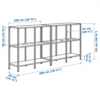 IKEA VITTSJÖ Ansamblu depozitare, negru-maro/sticla, 200x36x93 cm