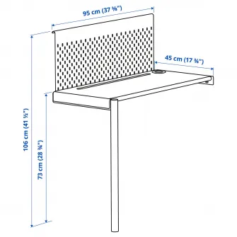 IKEA VITVAL Blat birou, alb, 95x45 cm