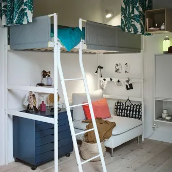 IKEA VITVAL Cadru pat supraetajat, alb/gri, 90x200 cm