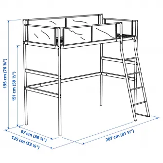 IKEA VITVAL Cadru pat supraetajat, alb/gri, 90x200 cm