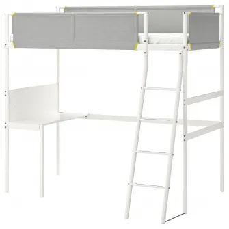 IKEA VITVAL Cadru pat supraetajat cu birou, alb/gri, 90x200 cm