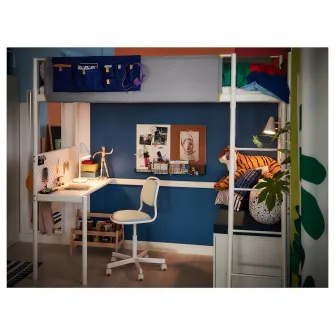 IKEA VITVAL Cadru pat supraetajat cu birou, alb/gri, 90x200 cm