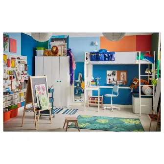 IKEA VITVAL Cadru pat supraetajat cu birou, alb/gri, 90x200 cm