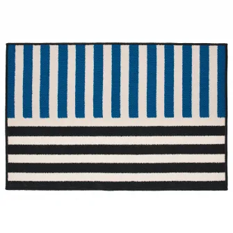 IKEA VÄNDPLATS Covor, fir scurt, albastru negru/dunga, 60x90 cm