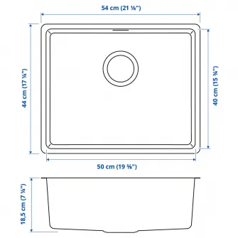 IKEA VRESJÖN Chiuveta incorporata, 1 cuva, inox, 54x44 cm