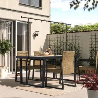 IKEA VÄRMANSÖ / HELGEÖ Masa cu bagheta decorativa, exterior gri inchis/negru, 161 cm