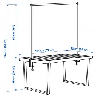 IKEA VÄRMANSÖ / HELGEÖ Masa cu bagheta decorativa, exterior gri inchis/negru, 161 cm