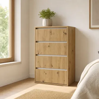 Comoda 4home Ideea K, 60x100x42 cm, 4 sertare, Stejar Artizanal/Nimfea Alba