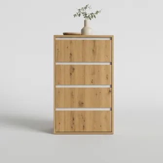 Comoda 4home Ideea K, 60x100x42 cm, 4 sertare, Stejar Artizanal/Nimfea Alba