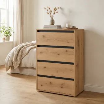 Comoda 4home Ideea K, 60x100x42 cm, 4 sertare, Stejar Artizanal/Gri Grafit