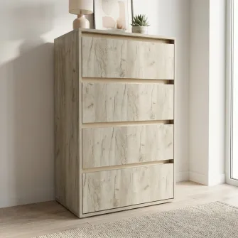 Comoda 4home Ideea K, 60x100x42 cm, 4 sertare, Stejar Kraft Gri/Satin