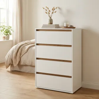 Comoda 4home Ideea K, 60x100x42 cm, 4 sertare, Nimfea Alba/Stejar Artizanal