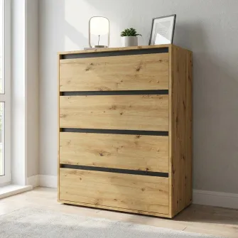 Comoda 4home Ideea K, 80x100x42 cm, 4 sertare, Stejar Artizanal/Gri Grafit