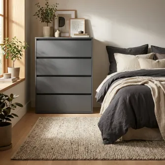 Comoda 4home Ideea K, 80x100x42 cm, 4 sertare, Gri Grafit/Gri Grafit