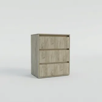 Comoda 4home Ideea K, 76x60x42 cm, 3 sertare, Stejar Kraft Gri/Satin