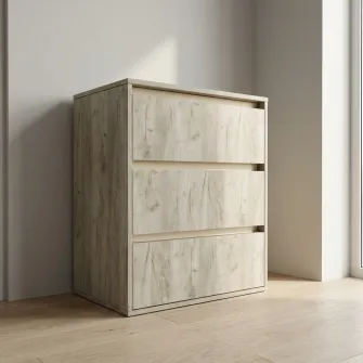 Comoda 4home Ideea K, 76x60x42 cm, 3 sertare, Stejar Kraft Gri/Satin