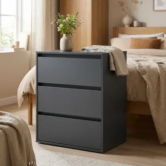 Comoda 4home Ideea K, 76x60x42 cm, 3 sertare, Gri Grafit/Gri Grafit