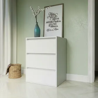 Comoda 4home Ideea K, 76x60x42 cm, 3 sertare, Nimfea Alba/Nimfea Alba