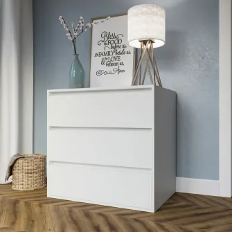 Comoda 4home Ideea K, 76x80x42 cm, 3 sertare, Nimfea Alba/Nimfea Alba