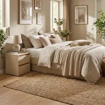 Noptiera 4home Ideea, 40x40x35 cm, 2 sertare, Satin/Stejar Kraft Auriu