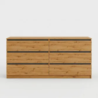 Comoda 4home Ideea K, 76x180x42 cm, 6 sertare, Stejar Artizanal/Gri Grafit