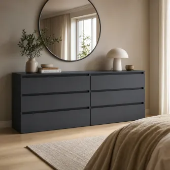 Comoda 4home Ideea K, 76x180x42 cm, 6 sertare, Gri Grafit/Gri Grafit