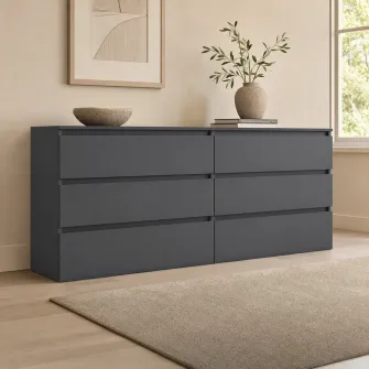Comoda 4home Ideea K, 76x180x42 cm, 6 sertare, Gri Grafit/Gri Grafit