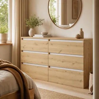Комод 4home Ideea K, 76x120x42 см, 6 ящиков, Дуб Артизан/Нимфея Альба