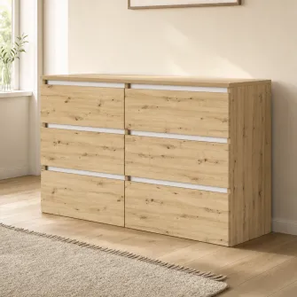 Комод 4home Ideea K, 76x120x42 см, 6 ящиков, Дуб Артизан/Нимфея Альба