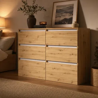 Комод 4home Ideea K, 76x120x42 см, 6 ящиков, Дуб Артизан/Нимфея Альба
