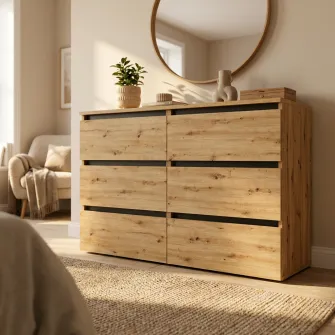 Комод 4home Ideea K, 76x120x42 см, 6 ящиков, Дуб Артизан/Графитовый Серый