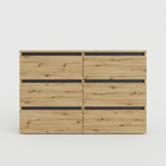 Комод 4home Ideea K, 76x120x42 см, 6 ящиков, Дуб Артизан/Графитовый Серый