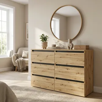 Комод 4home Ideea K, 76x120x42 см, 6 ящиков, Дуб Артизан/Графитовый Серый