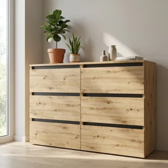 Комод 4home Ideea K, 76x120x42 см, 6 ящиков, Дуб Артизан/Графитовый Серый