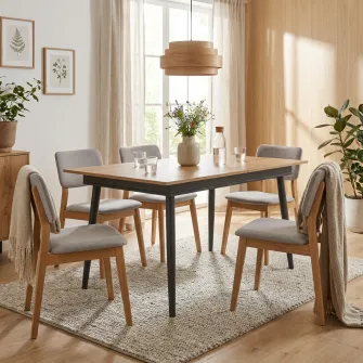 Masa de dining 4home City, picioare metalice, extensibila, Stejar Kraft Auriu/Antracit