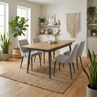 Masa de dining 4home City, picioare metalice, extensibila, Stejar Kraft Auriu/Antracit