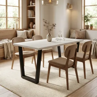 Masa de dining 4home Louisville, picioare metalice, Stejar Kraft Alb, 120x80 cm