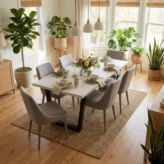 Masa de dining 4home Louisville, picioare metalice, Stejar Kraft Alb, 120x80 cm