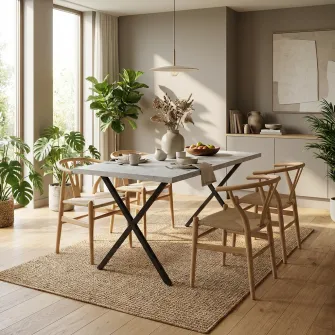 Masa de dining 4home Houston, picioare metalice, Industrial, 120x80 cm