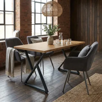 Masa de dining 4home Chicago, picioare metalice, Stejar Artizanal, 120x60 cm