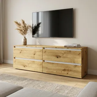 Comoda TV 4home Ideea, 52x160 cm, 2x2 sertare, Stejar Artizanal/Nimfea Alba