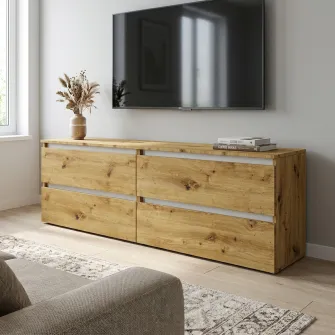 Comoda TV 4home Ideea, 52x160 cm, 2x2 sertare, Stejar Artizanal/Nimfea Alba